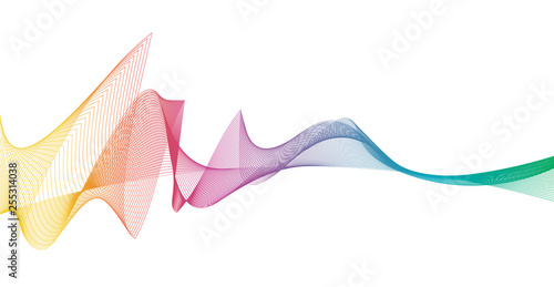 Wave of the many colored lines. Abstract wavy stripes on a white background isolated. Creative line art.