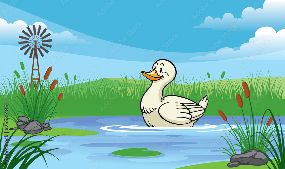 duck in the pond with cartoon style Stock Vector | Adobe Stock