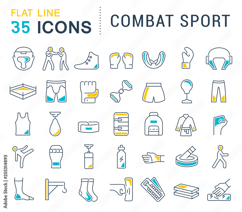 Set Vector Line Icons of Combat Sport. Set Vector Line Icons of Combat Sport.