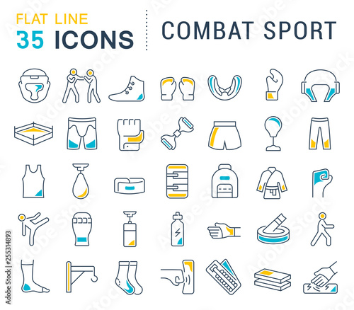 Set Vector Line Icons of Combat Sport.