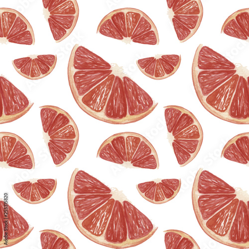 Grapefruit  pattern. Hand painted watercolor grapefruit slices, seamless pattern on a transparent background. Bright seamless vector pattern without background.