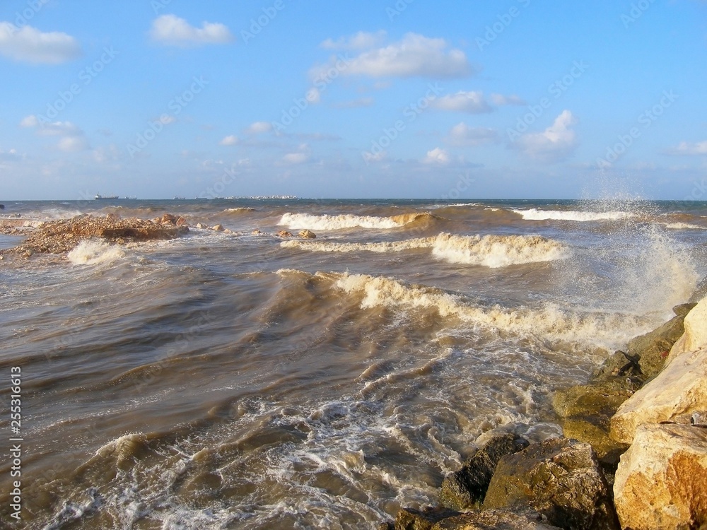 Storm in the Mediterranean Sea off the coast of Syria, Tartus, opposite the island of Arwad Storm in the Mediterranean Sea off the coast of Syria, Tartus, opposite the island of Arwad