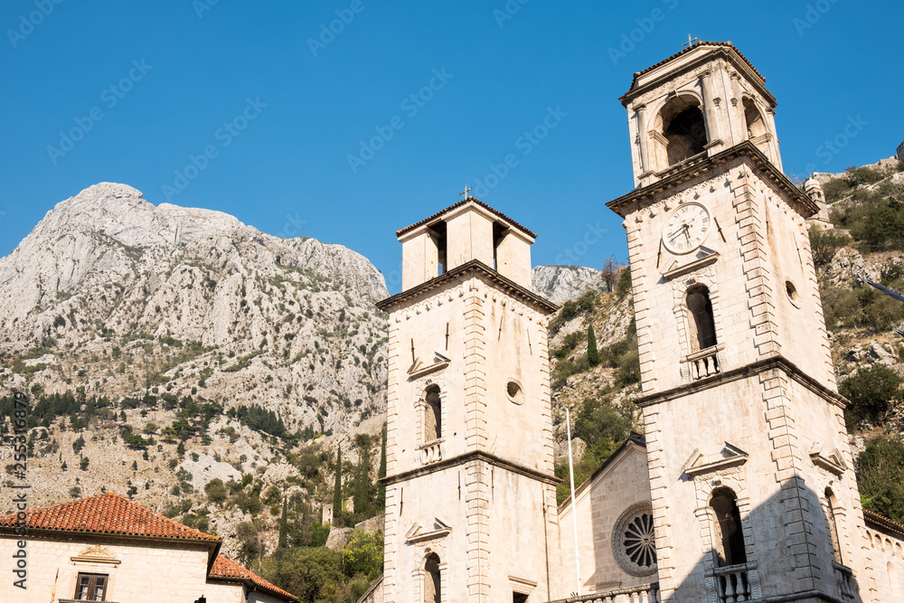 The old town-citadel of Kotor. Mediterranean style medieval architecture and landmarks, Montenegro.