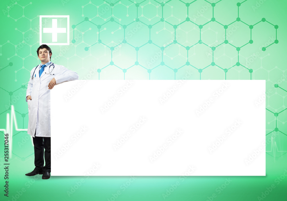 Doctor with banner Doctor with banner