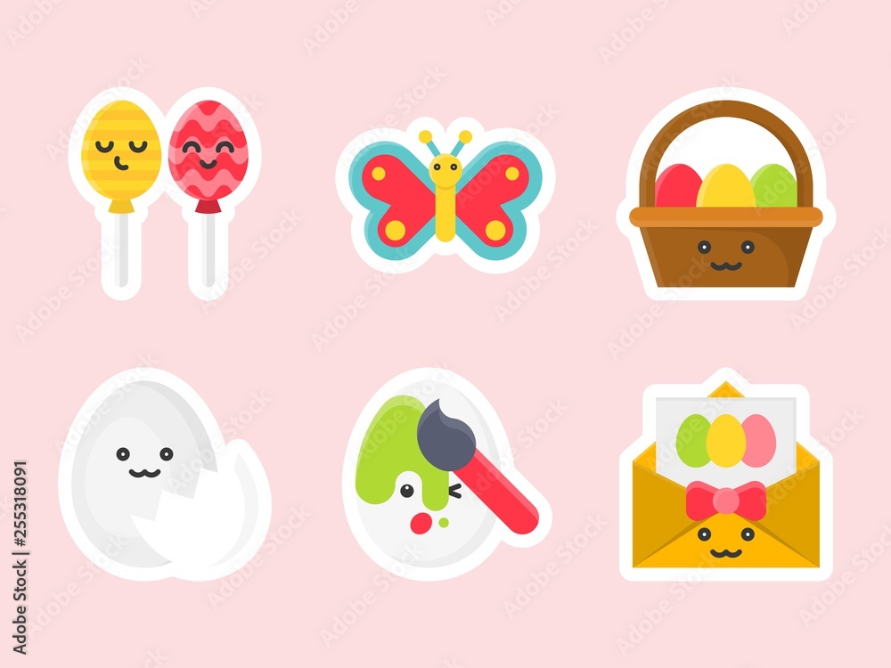 Easter flat sticker icon set, vector illustration Easter flat sticker icon set, vector illustration