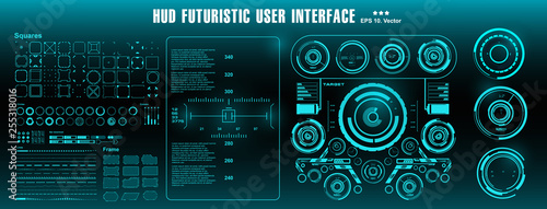 HUD elements mega set pack. Dashboard green display virtual reality technology screen.