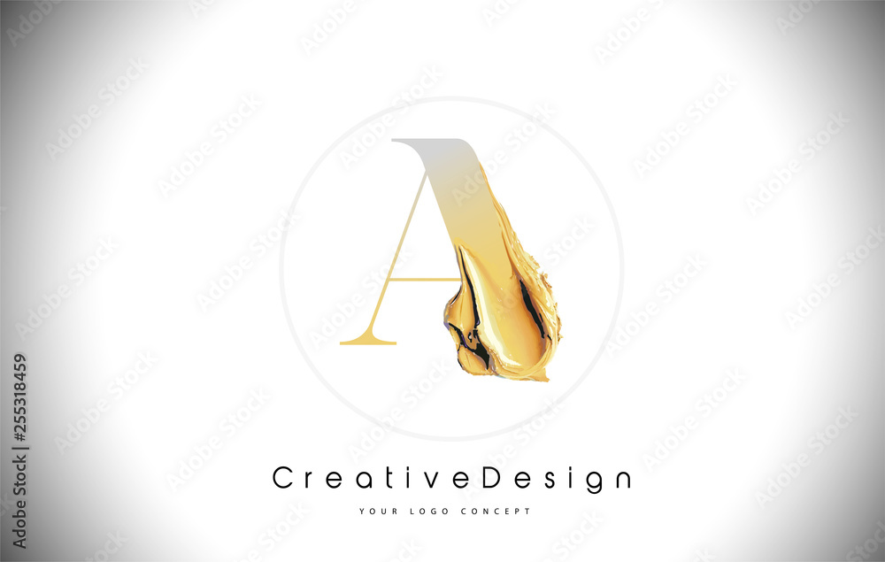A Golden Letter Design Brush Paint Stroke. Gold Yellow a Letter Logo Icon with Artistic Paintbrush A Golden Letter Design Brush Paint Stroke. Gold Yellow a Letter Logo Icon with Artistic Paintbrush