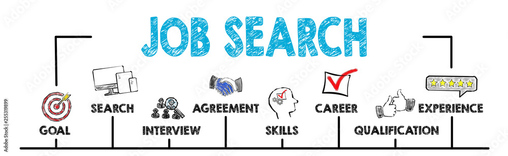 Job Search Concept. Chart with keywords and icons