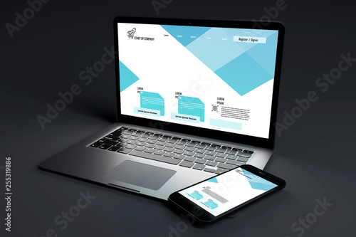 Mock up of devices on a dark background - 3d rendering