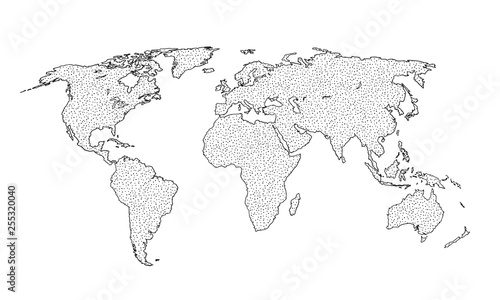 Best doodle world map for your design. Hand drawn freehand editable sketch. Planet Earth simple graphic style. Vector line illustration, EPS 10