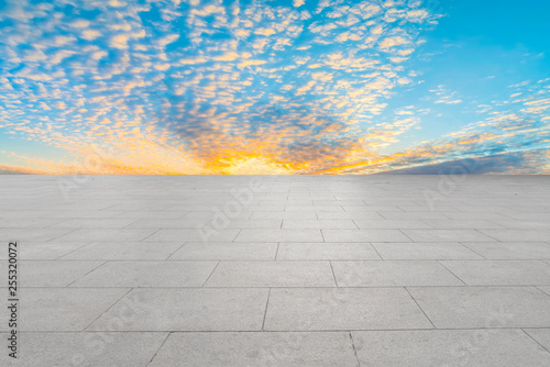 Empty square tiles and beautiful sky scenery