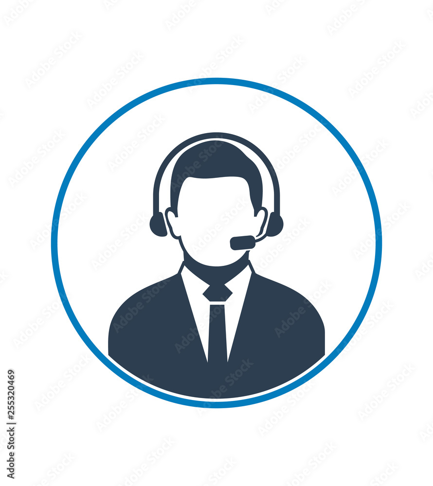 Call centre operator icon with headphone symbol. Flat style vector EPS. Call centre operator icon with headphone symbol. Flat style vector EPS.