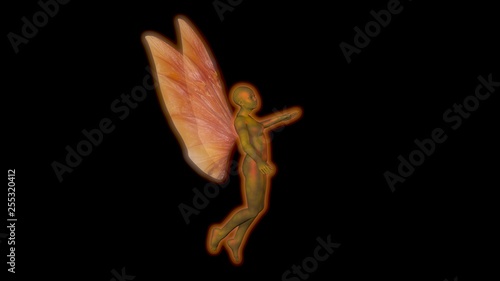 Fairy with wings . 3d render . Beetle wing pattern