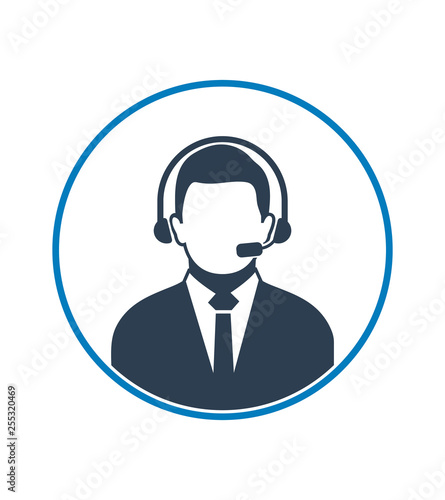Call centre operator icon with headphone symbol. Flat style vector EPS.
