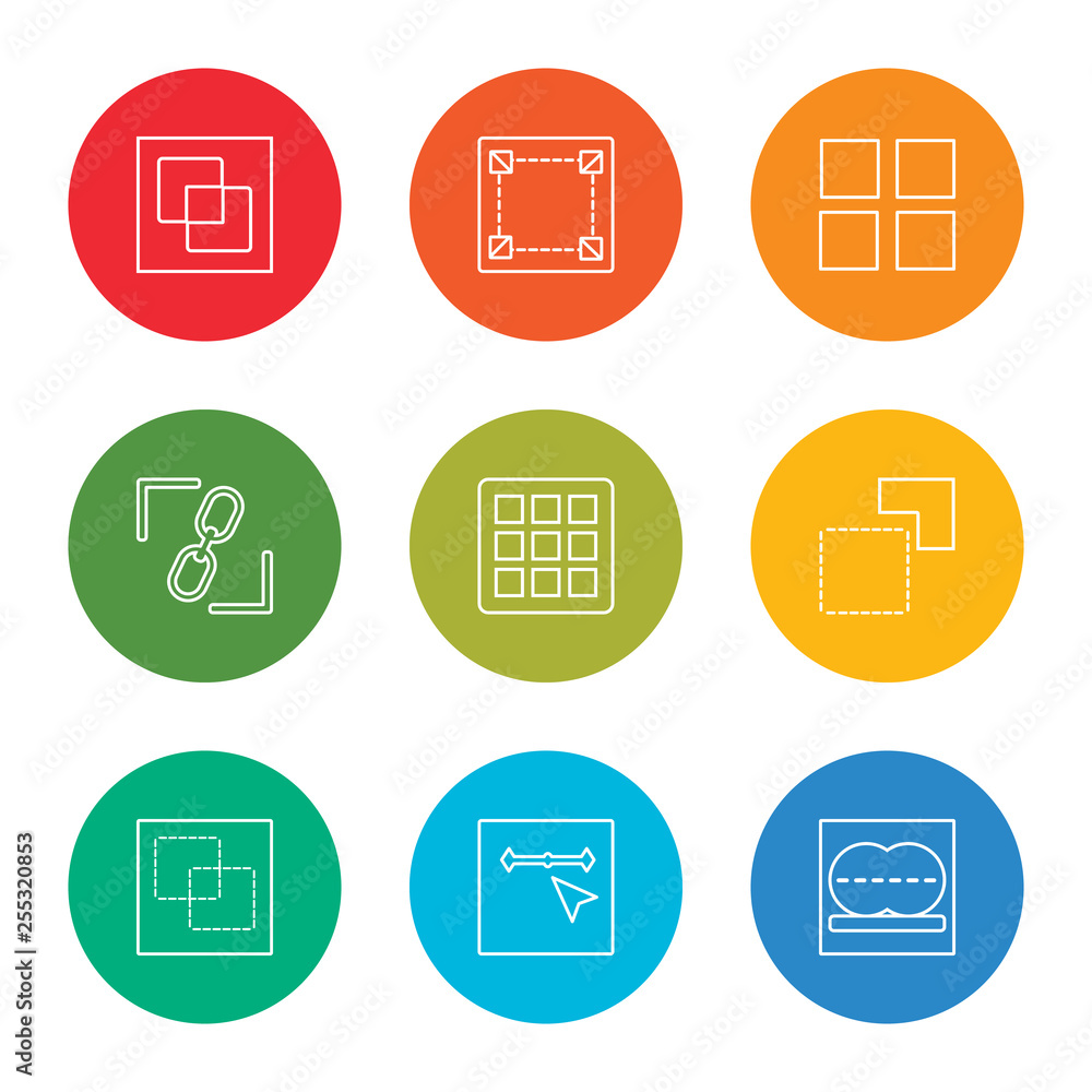 outline stroke flatten, , intersection, background, grids, constraint, square, square, divide, vector line icons set on rounded colorful shapes outline stroke flatten, , intersection, background, grids, constraint, square, square, divide, vector line icons set on rounded colorful shapes