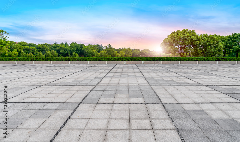 Empty square tiles and beautiful sky scenery