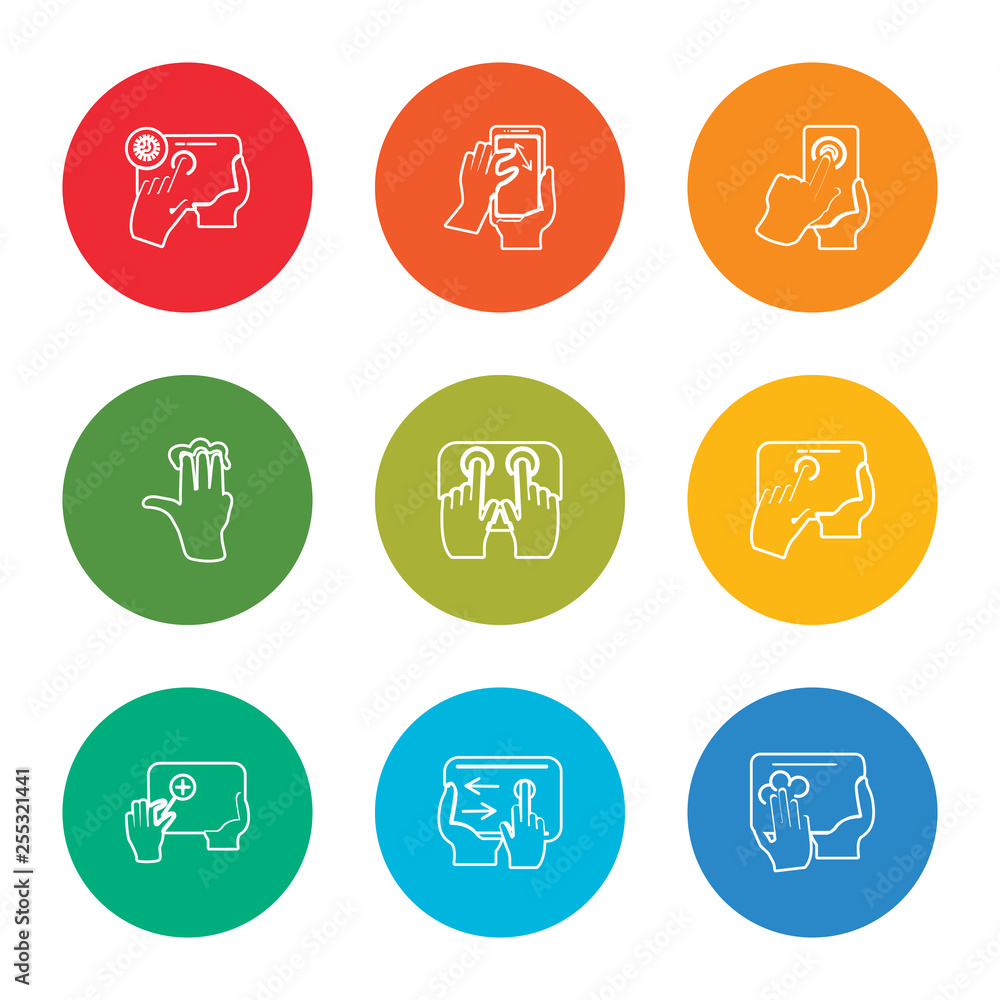 outline stroke tablet, tablet, tablet, tap, smartphone, smartphone, vector line icons set on rounded colorful shapes outline stroke tablet, tablet, tablet, tap, smartphone, smartphone, vector line icons set on rounded colorful shapes