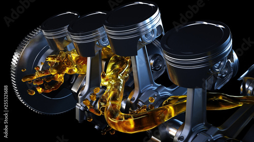 Foto 3d illustration of car engine with lubricant oil on repairing