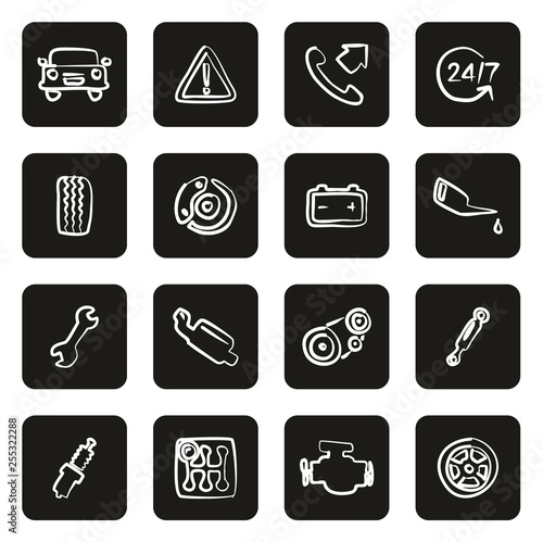 Road Assistance Service Icons Freehand White On Black