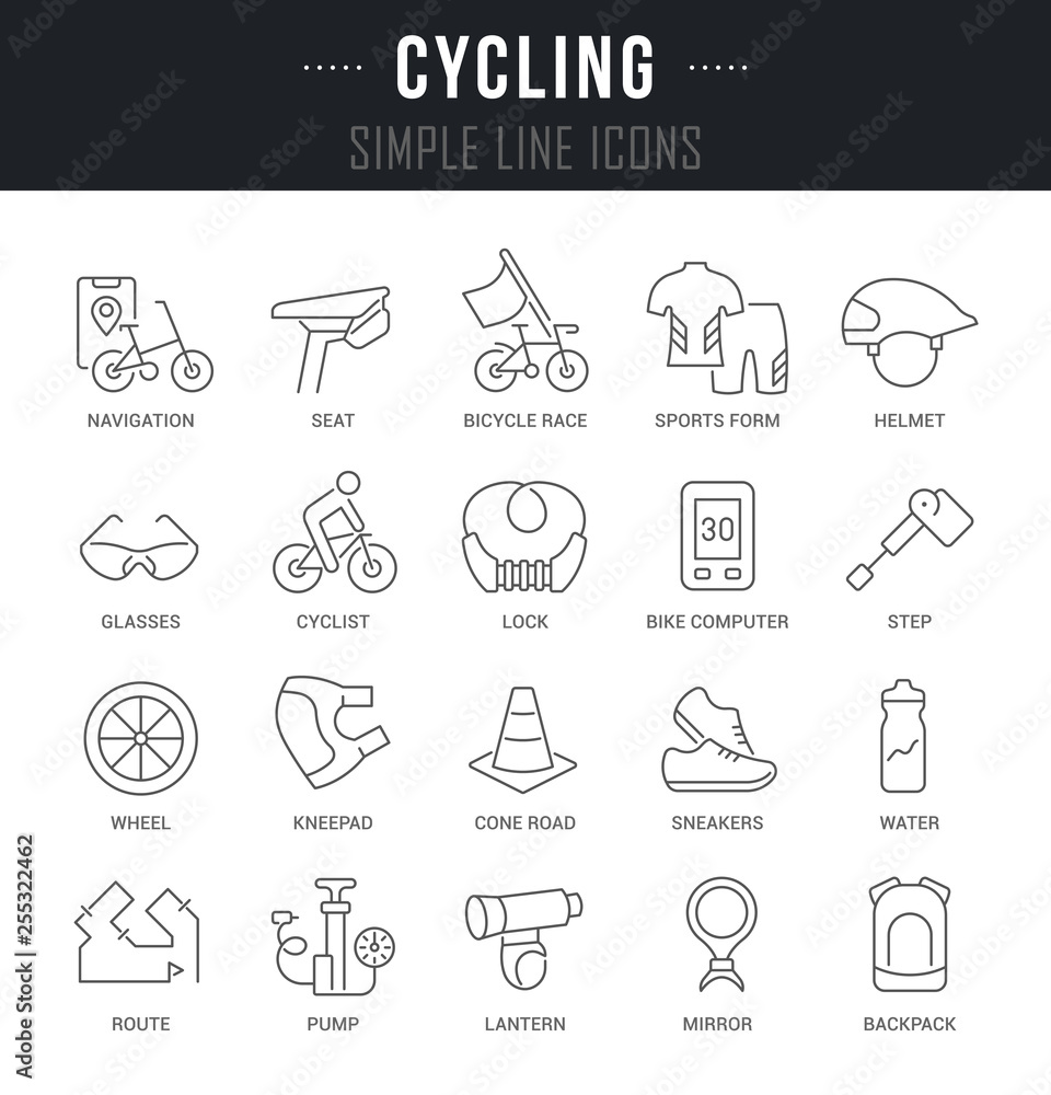 Set Vector Line Icons of Cycling.