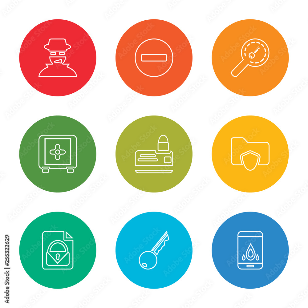 outline stroke fire, key, unlocked, files and folders, secure shopping, safebox, keyword, warning, hacker, vector line icons set on rounded colorful shapes outline stroke fire, key, unlocked, files and folders, secure shopping, safebox, keyword, warning, hacker, vector line icons set on rounded colorful shapes