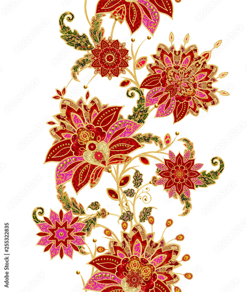 Seamless pattern. Golden textured curls. Brilliant lace, stylized flowers. Openwork weaving delicate, golden background, Paisley. Seamless pattern. Golden textured curls. Brilliant lace, stylized flowers. Openwork weaving delicate, golden background, Paisley.