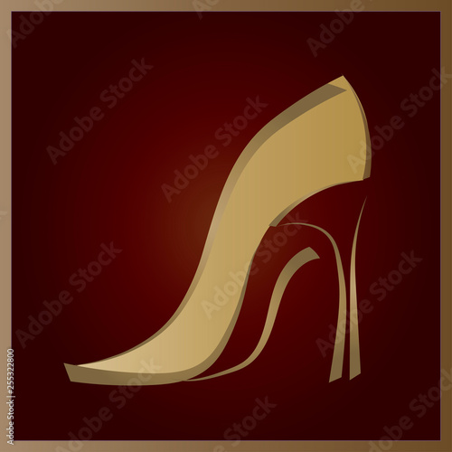 Gold women's shoes with high heels. Graphics. Image for shop, company, logo.