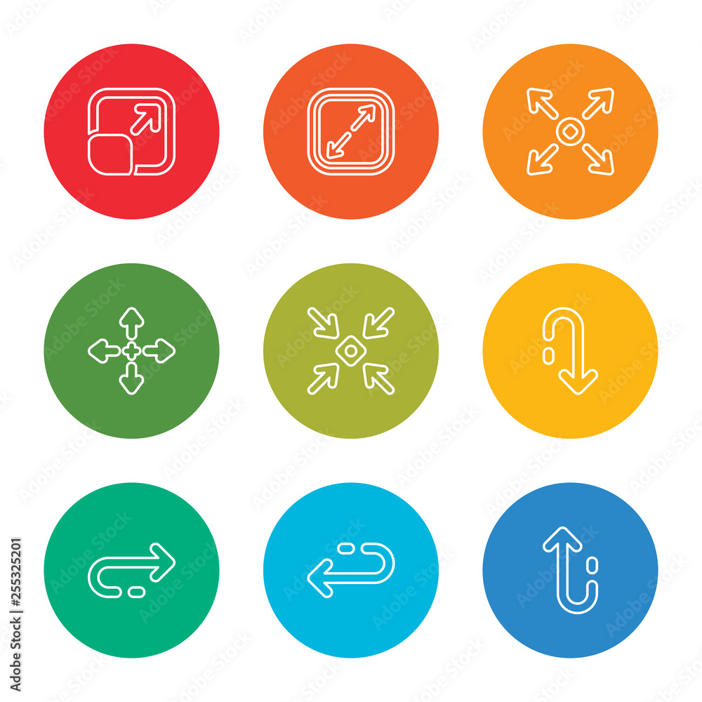 outline stroke up arrow, left arrow, right arrow, down focus, move, expand, expand, maximize, vector line icons set on rounded colorful shapes outline stroke up arrow, left arrow, right arrow, down focus, move, expand, expand, maximize, vector line icons set on rounded colorful shapes