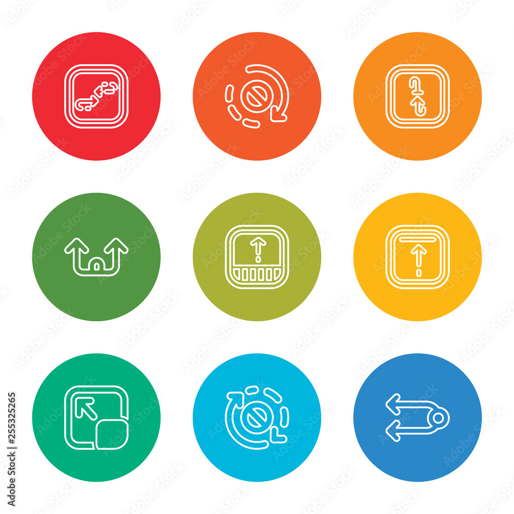 outline stroke cycle, orbit, maximize, upward, drag, upward, cycle, orbit, cycle, vector line icons set on rounded colorful shapes outline stroke cycle, orbit, maximize, upward, drag, upward, cycle, orbit, cycle, vector line icons set on rounded colorful shapes