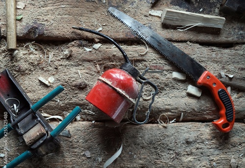 old carpenter's tools for working with wood photo