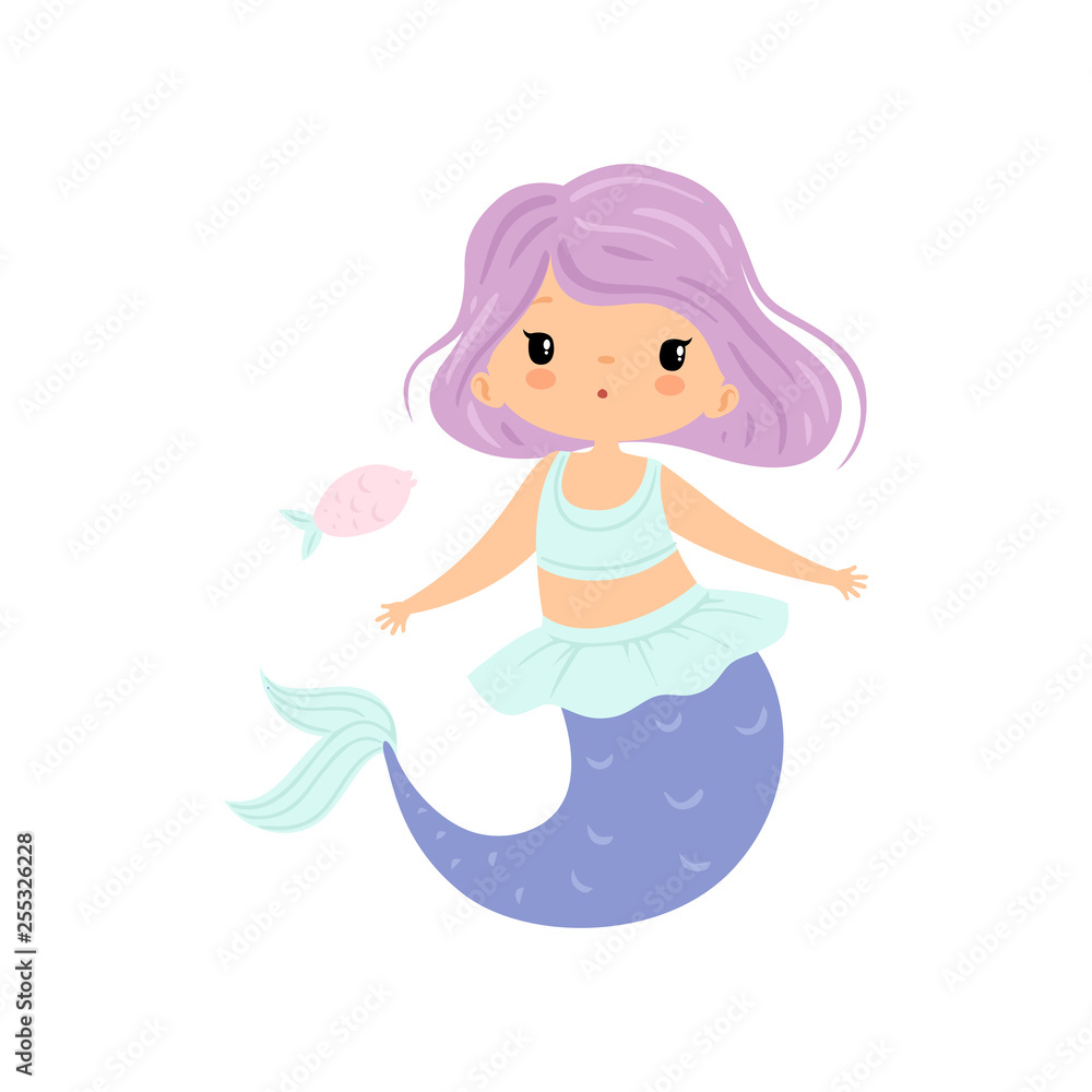 Little Mermaid with Violet Hair, Cute Sea Princess Character Vector Illustration Little Mermaid with Violet Hair, Cute Sea Princess Character Vector Illustration