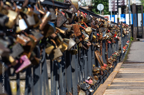 Honey Bridge on which newlyweds hang locks as a sign of strong love, Kaliningrad, Russia