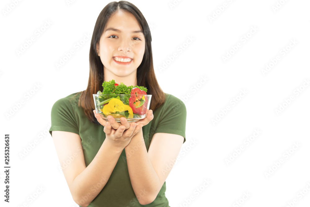 Happy lady holding kichen stuff over copy space background - people home made food preparation concept Happy lady holding kichen stuff over copy space background - people home made food preparation concept
