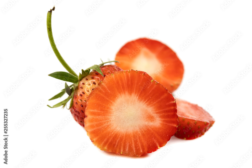 Half strawberry fruit isolate on White background Half strawberry fruit isolate on White background