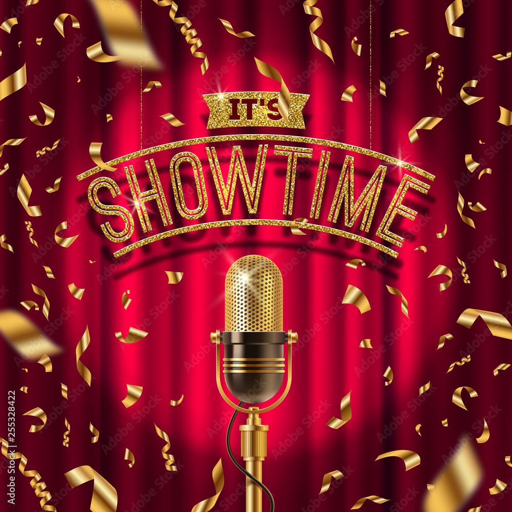 Vector illustration - “It’s Showtime” golden signboard and Retro