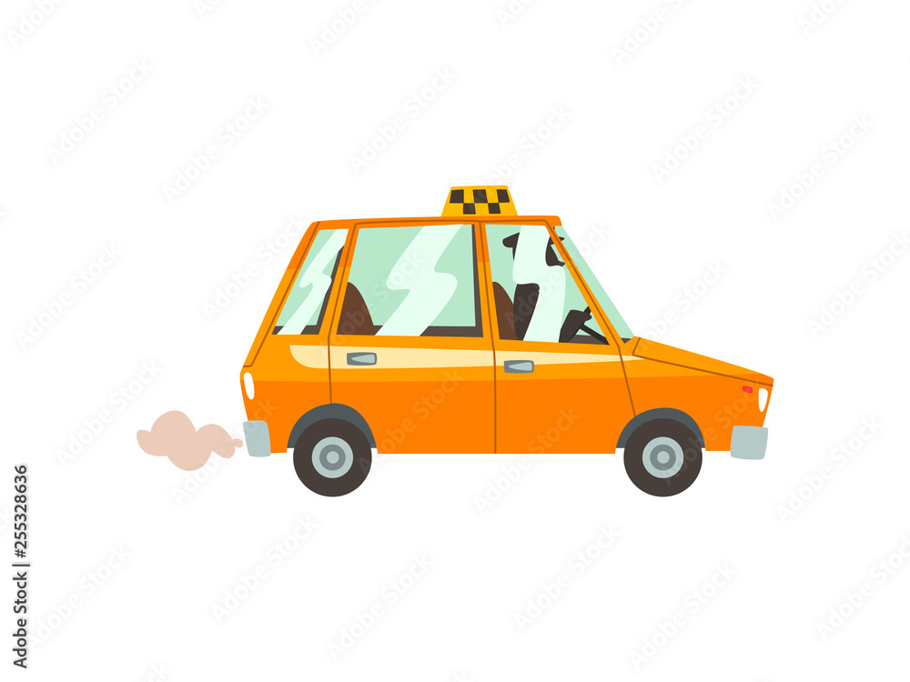 Yellow Taxi Car, Taxi Service Cartoon Vector Illustration