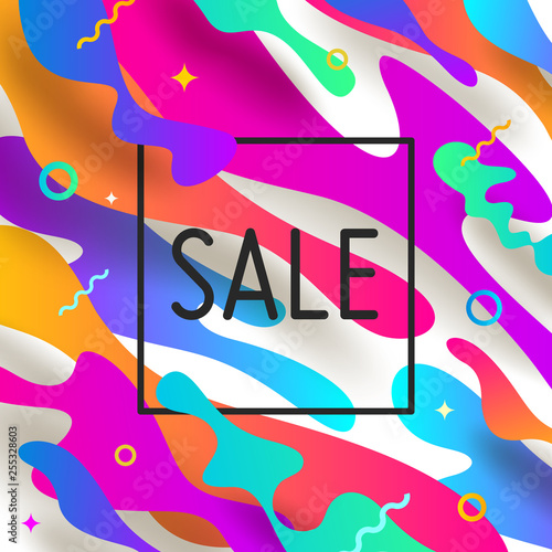 Abstract shape multicolored background with sale banner. Design for greeting card, poster, cover or flyers. Vector illustration.