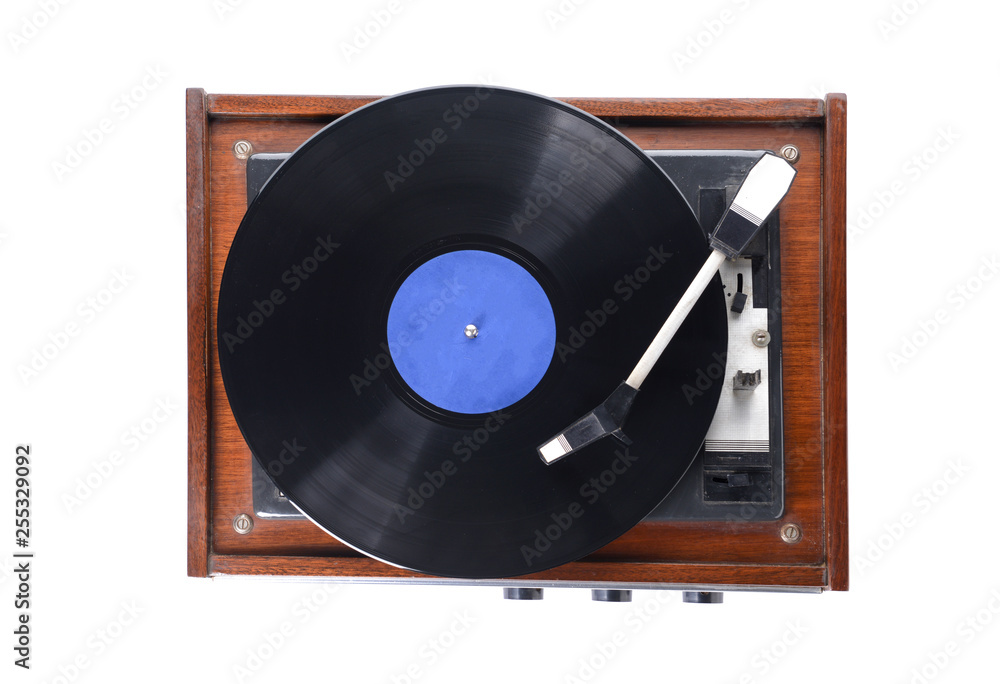 Obraz premium Record player with vinyl disc on white background