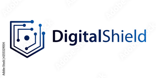 Digital shield or security logo concept