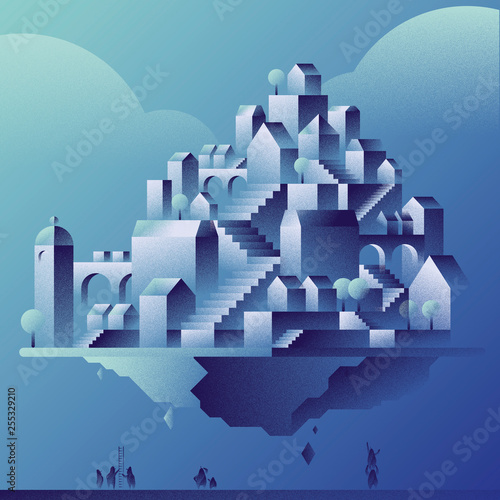 Ville géométrique - Devenir propriétaire dans un marché immobilier difficile - Bleu (ID: 255329210)