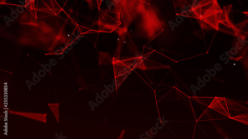 Abstract red polygonal space. Molecular structure and communication. Network connection structure. Big data digital background. 3d rendering.