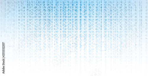 Bytes of binary code run through network. Abstract futuristic technology syberspace