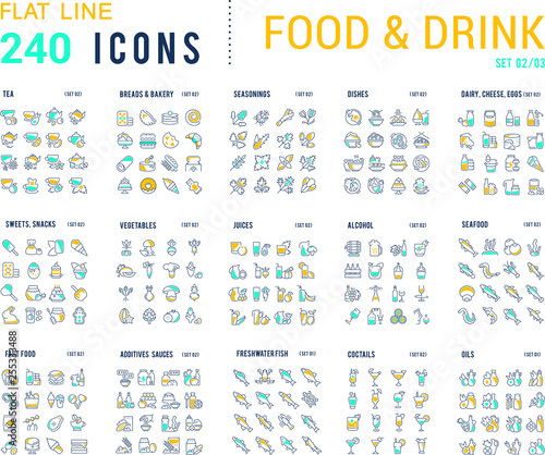 Collection Linear Icons of Food and Drinks.