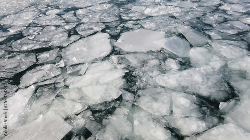 surface of the ocean covered in cracked and melting ice