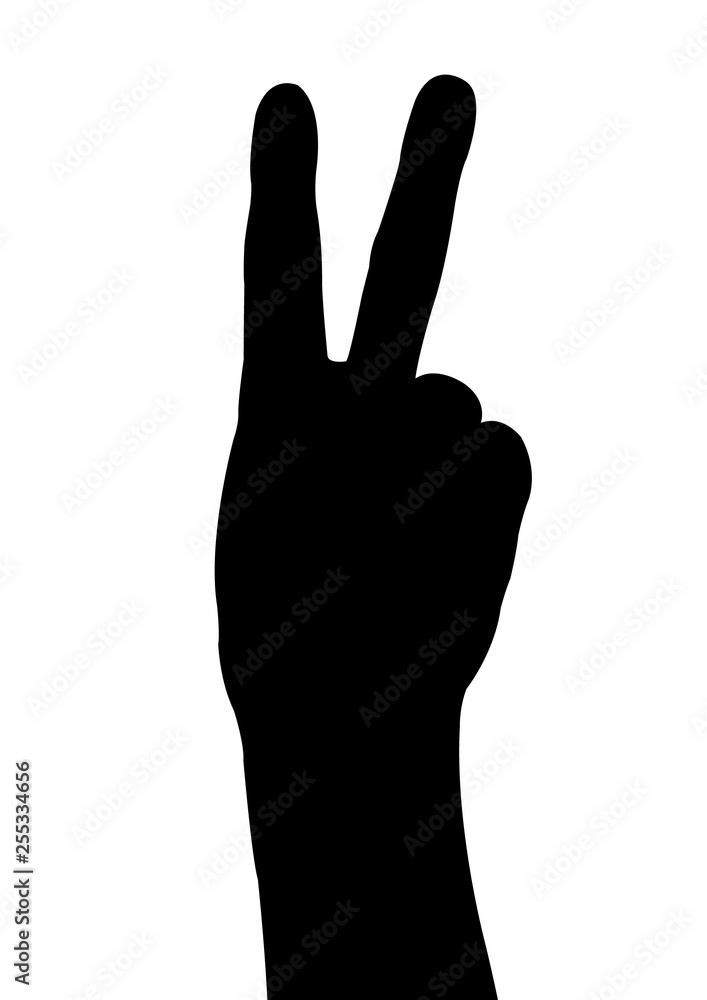 hand symbol, number two, victory, silhouette vector hand symbol, number two, victory, silhouette vector