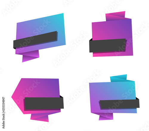origami paper banners set. origami paper labels with place for text colored in trendy gradients
