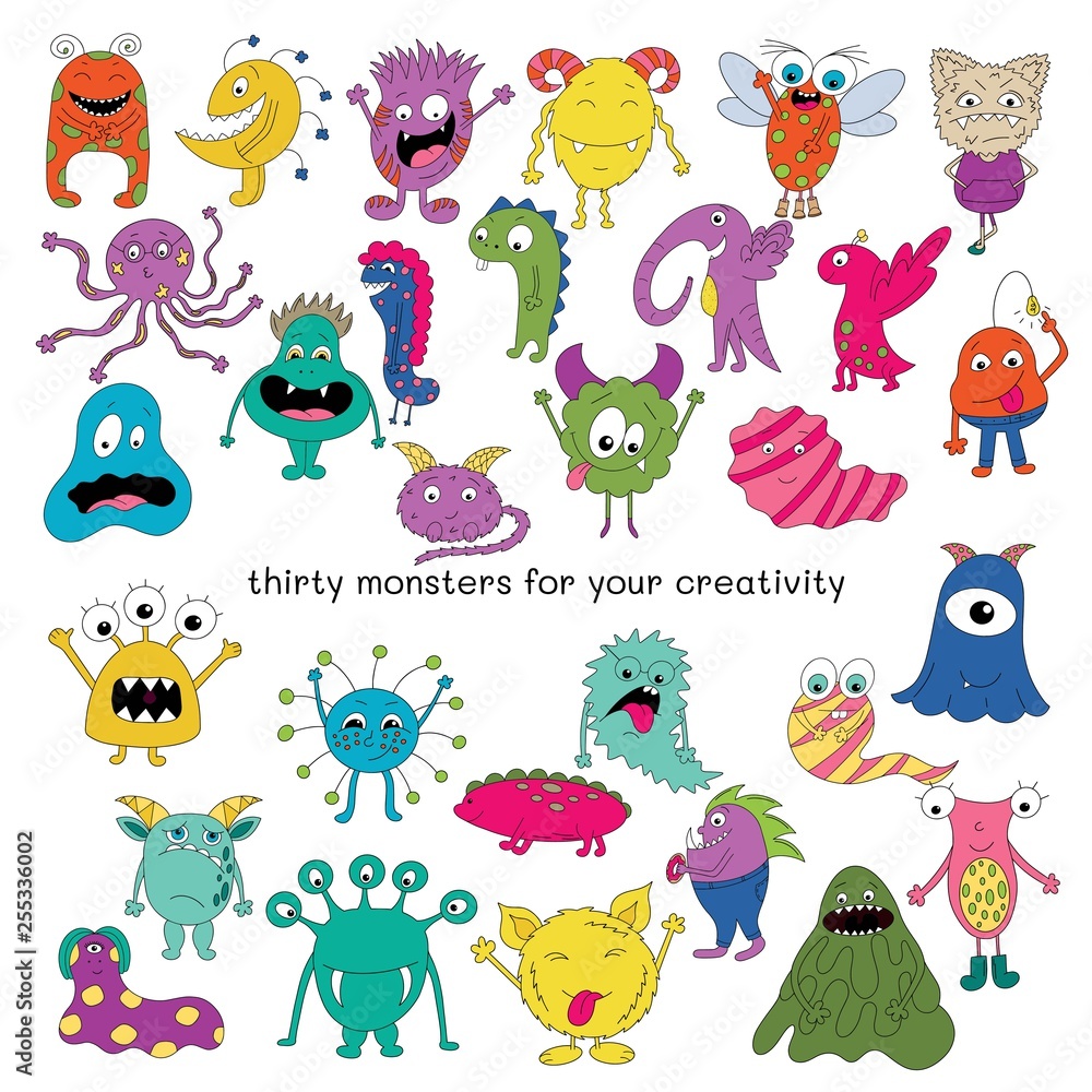 Obraz premium Beautiful bright flat monsters