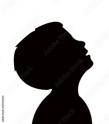 child head, looking up, silhouette vector