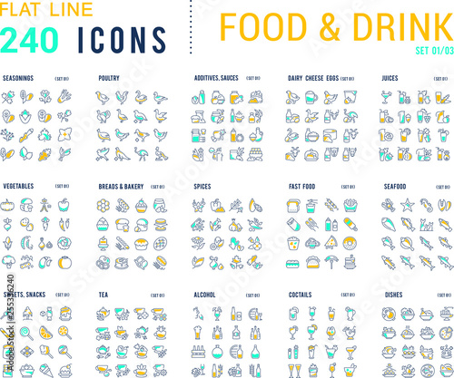 Collection Linear Icons of Food and Drinks