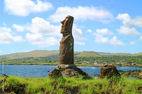 Huge Moai of Ahu Mata Ote Vaikava on the Pacific Coast at Hanga Roa, Easter Island, Chile photo